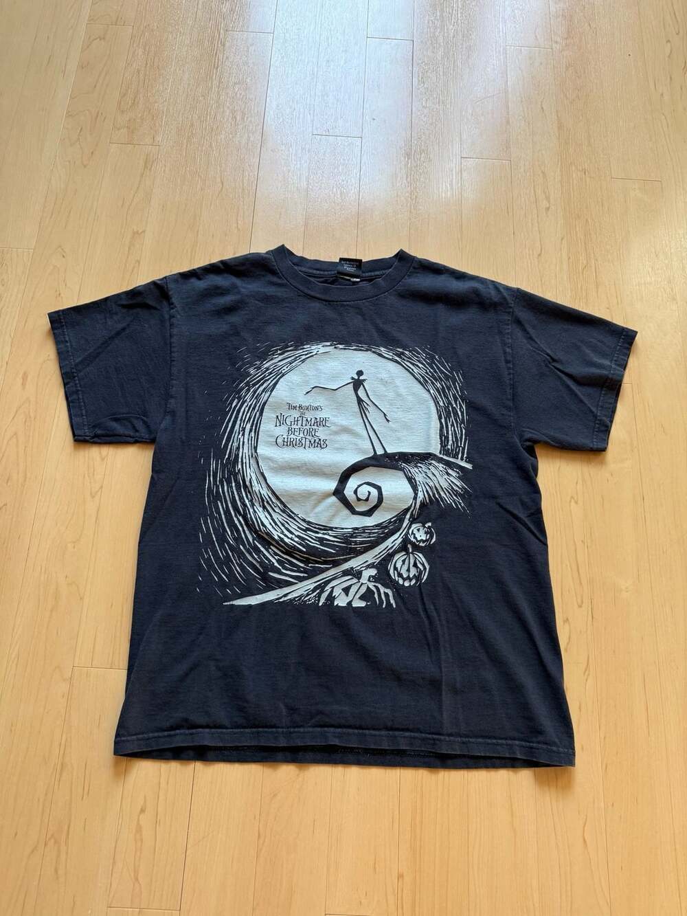 90s Tim Burton The Nightmare Before Christmas Spiral Hill Black T-Shirt